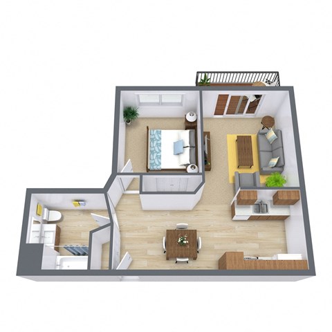 Floor plan for 1 bed, 1 bath, 724 sqft